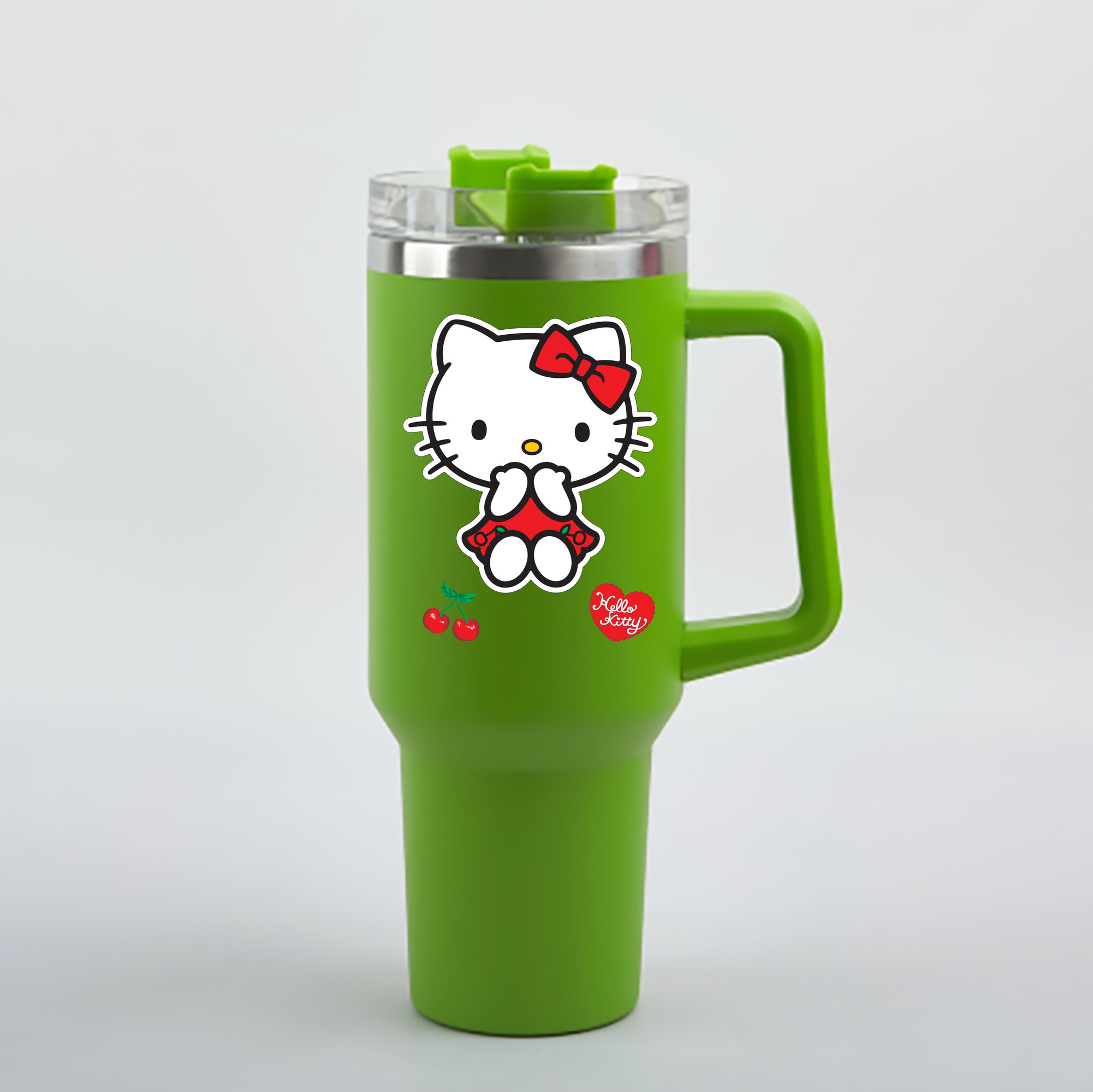 （画像用） Hello Kitty ハローキティ 1200mL車用タンブラー - クリスタルステッカー（プラスチックストロー付き）